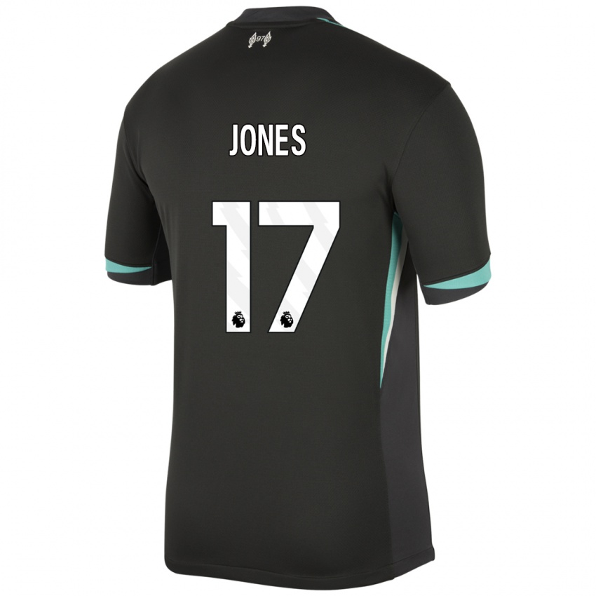 Kinderen Curtis Jones #17 Zwart Antraciet Wit Uitshirt Uittenue 2024/25 T-Shirt België