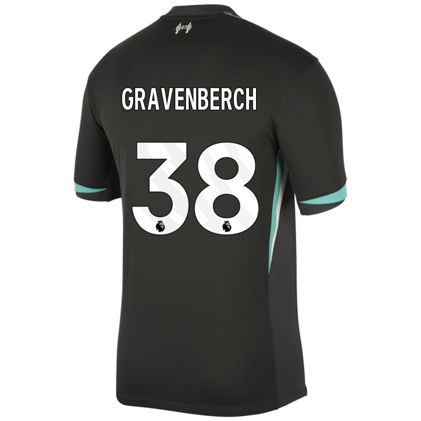 Kinderen Ryan Gravenberch #38 Zwart Antraciet Wit Uitshirt Uittenue 2024/25 T-Shirt België