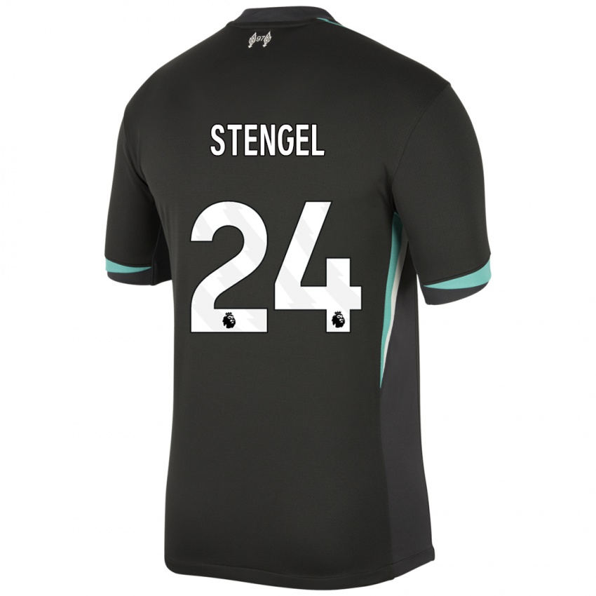 Kinder Katie Stengel #24 Schwarz Anthrazitweiß Auswärtstrikot Trikot 2024/25 T-Shirt Belgien