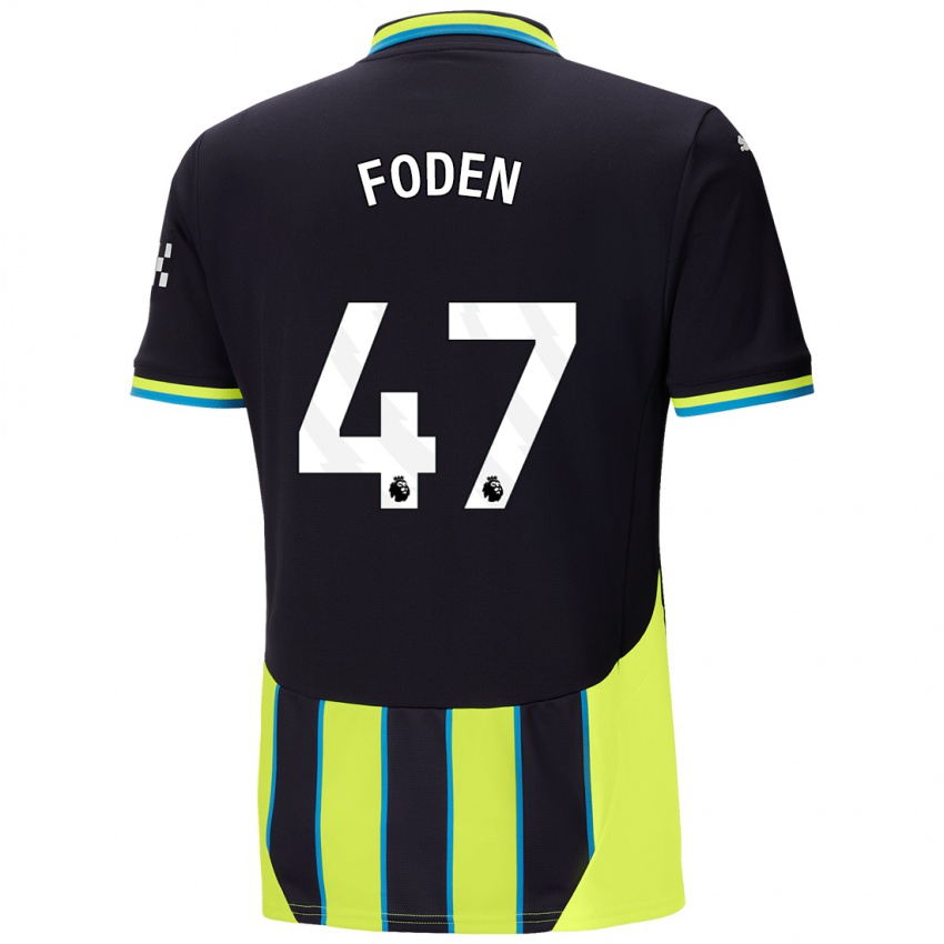 Kinder Phil Foden #47 Blaugelb Auswärtstrikot Trikot 2024/25 T-Shirt Belgien