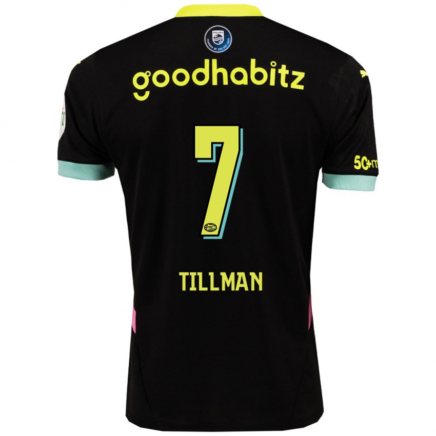 Kinder Malik Tillman #7 Schwarz Gelb Auswärtstrikot Trikot 2024/25 T-Shirt Belgien