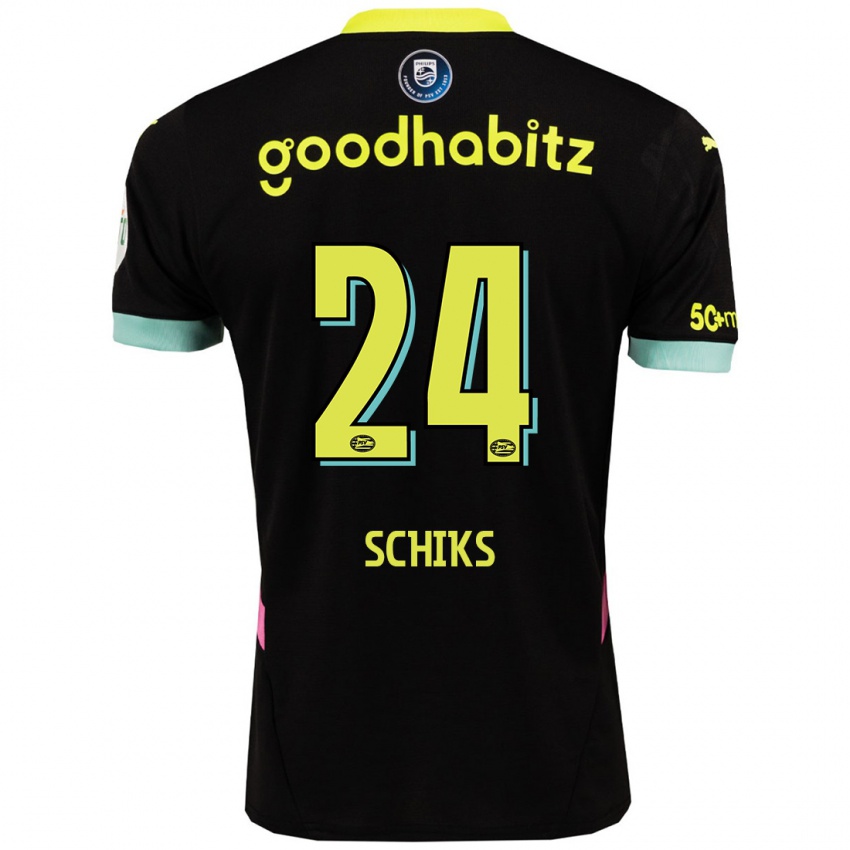 Kinder Niek Schiks #24 Schwarz Gelb Auswärtstrikot Trikot 2024/25 T-Shirt Belgien