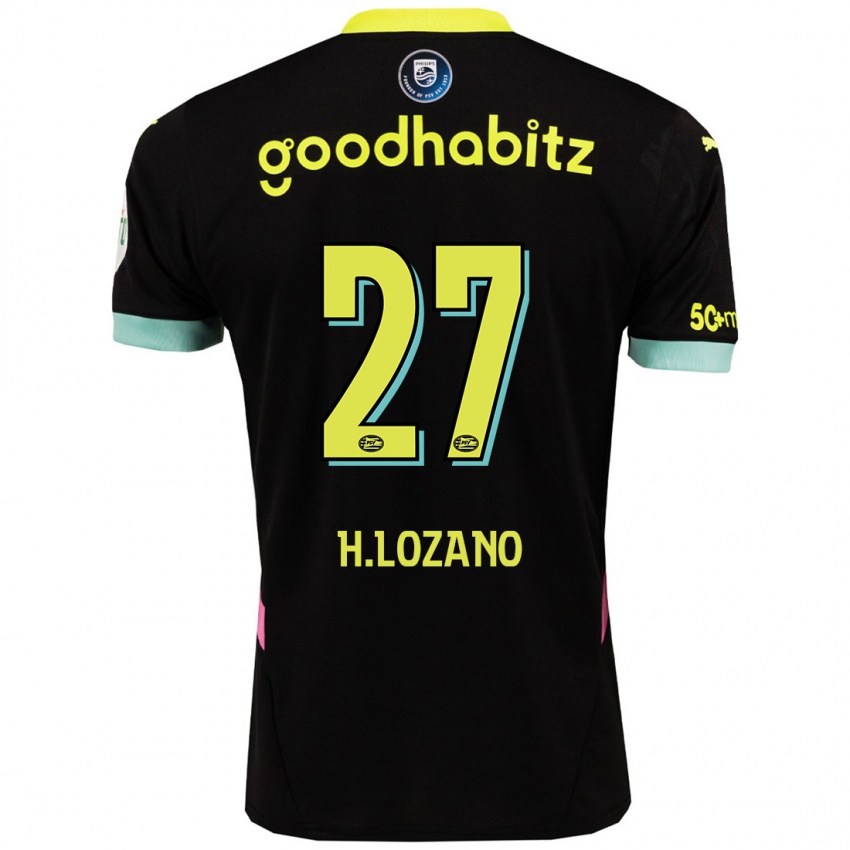 Kinder Hirving Lozano #27 Schwarz Gelb Auswärtstrikot Trikot 2024/25 T-Shirt Belgien