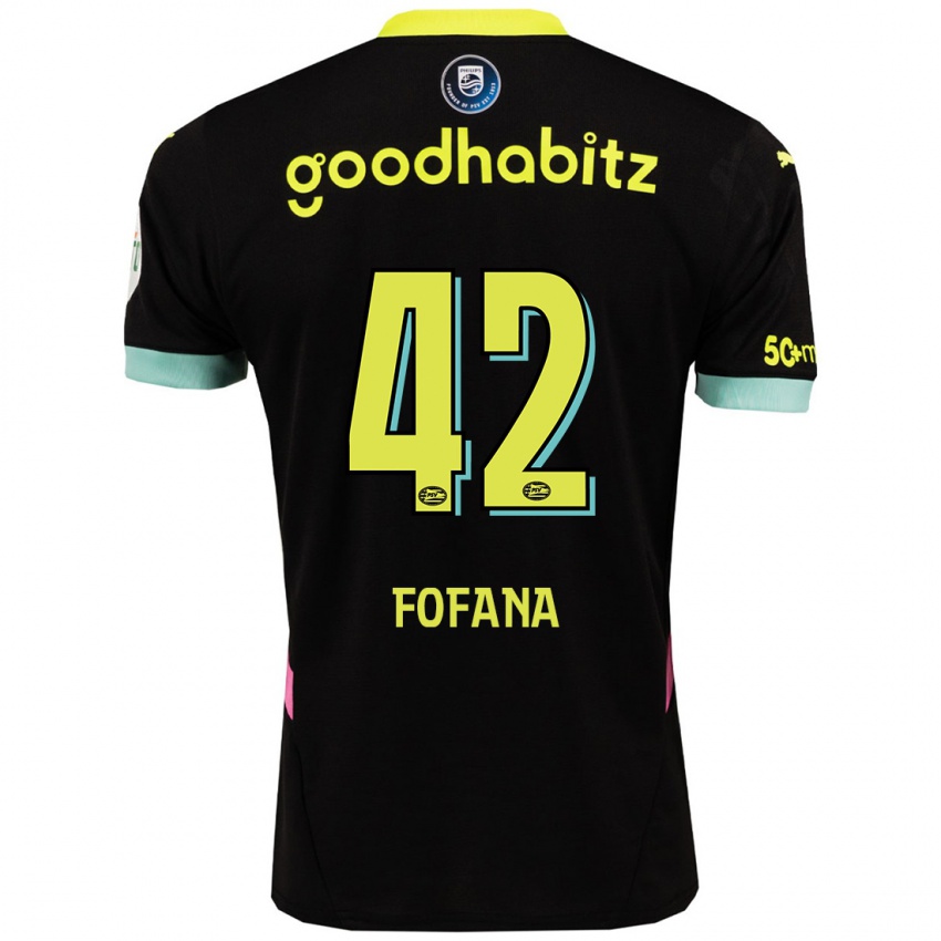 Kinder Fode Fofana #42 Schwarz Gelb Auswärtstrikot Trikot 2024/25 T-Shirt Belgien