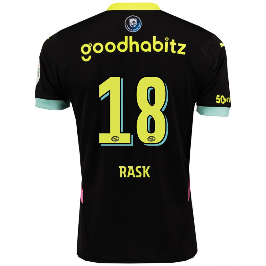 Kinder Caroline Rask #18 Schwarz Gelb Auswärtstrikot Trikot 2024/25 T-Shirt Belgien