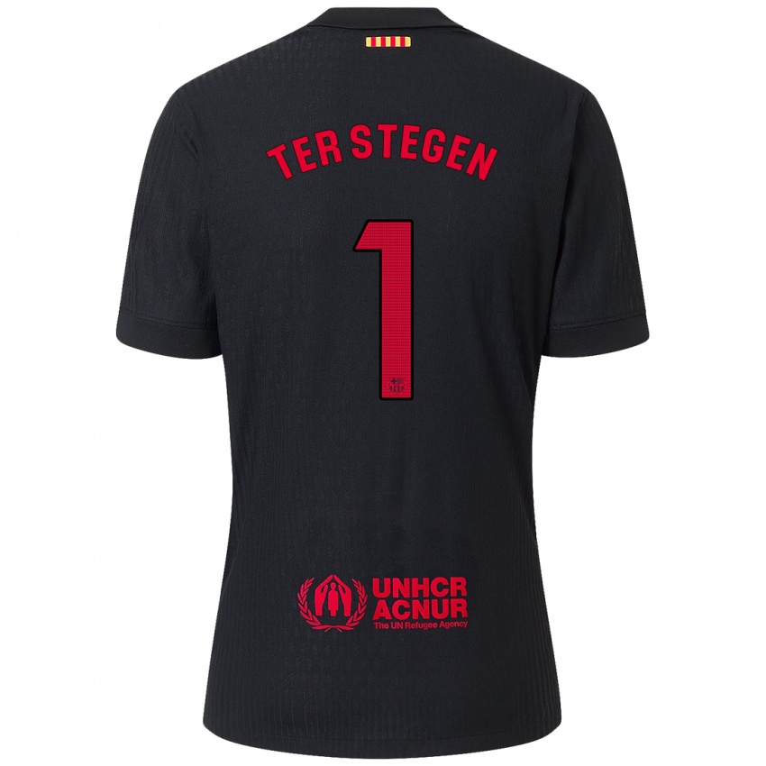 Enfant Maillot Marc-Andre Ter Stegen #1 Noir Rouge Tenues Extérieur 2024/25 T-Shirt Belgique