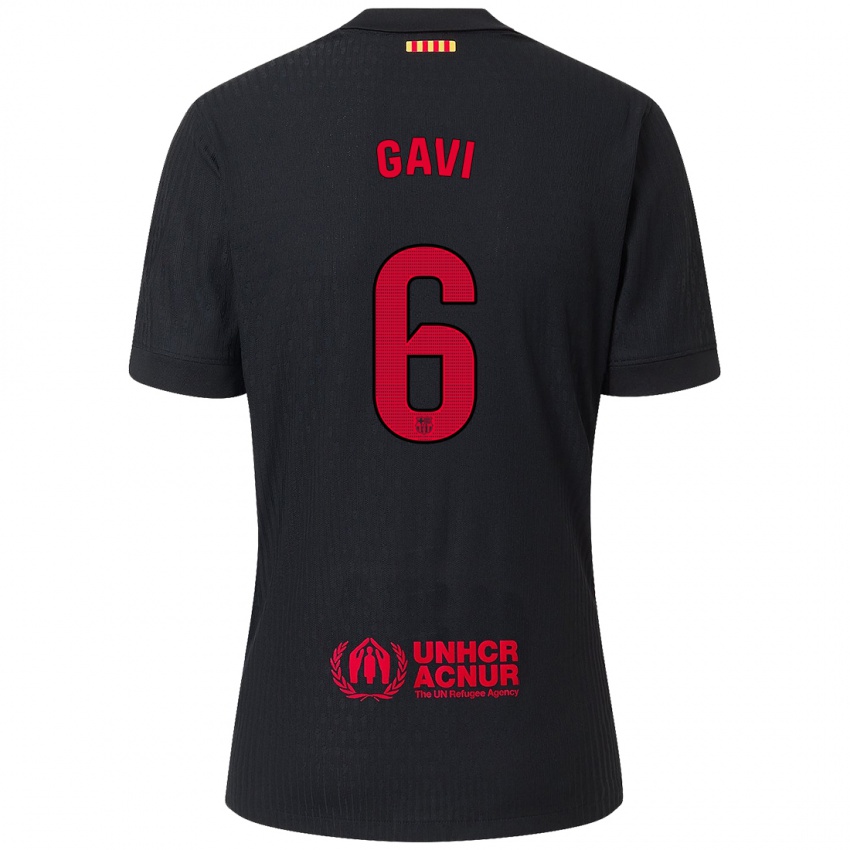 Enfant Maillot Gavi #6 Noir Rouge Tenues Extérieur 2024/25 T-Shirt Belgique