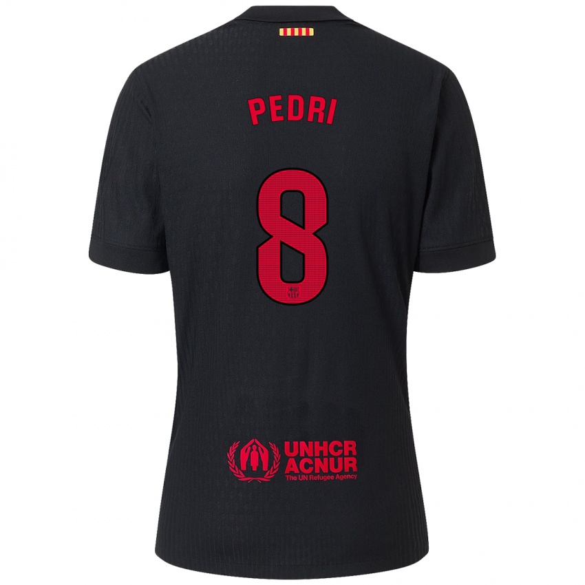 Enfant Maillot Pedri #8 Noir Rouge Tenues Extérieur 2024/25 T-Shirt Belgique