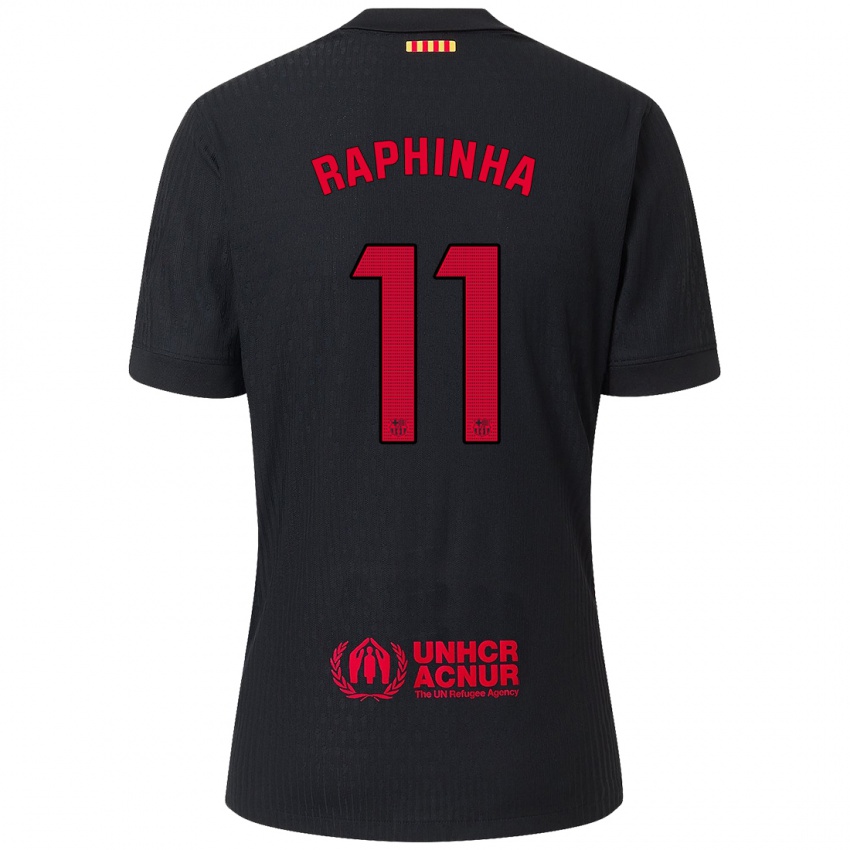 Enfant Maillot Raphinha #11 Noir Rouge Tenues Extérieur 2024/25 T-Shirt Belgique