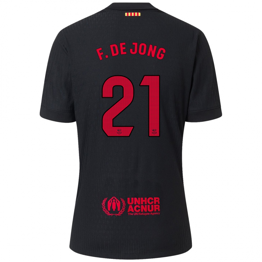 Enfant Maillot Frenkie De Jong #21 Noir Rouge Tenues Extérieur 2024/25 T-Shirt Belgique