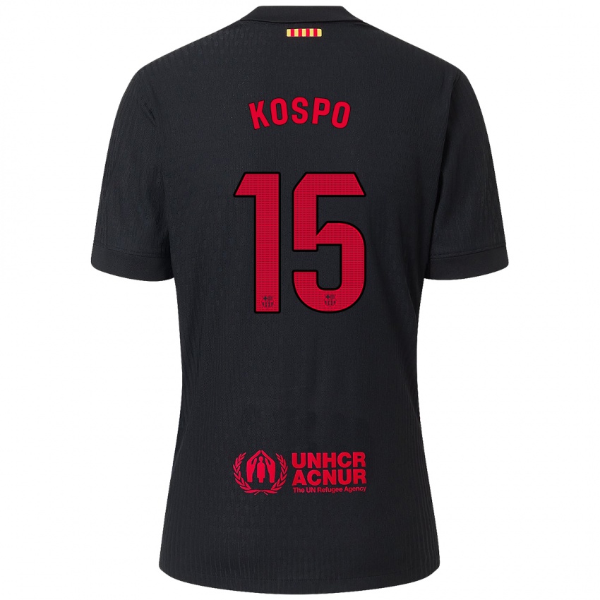 Enfant Maillot Eman Kospo #15 Noir Rouge Tenues Extérieur 2024/25 T-Shirt Belgique