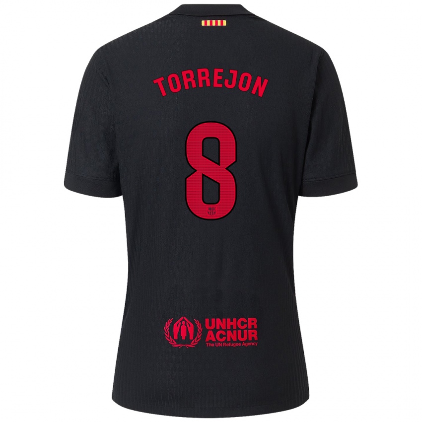 Enfant Maillot Marta Torrejón #8 Noir Rouge Tenues Extérieur 2024/25 T-Shirt Belgique