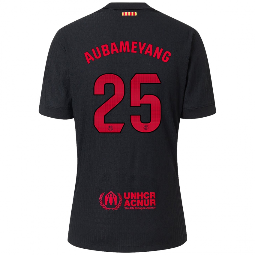 Enfant Maillot Pierre Emerick Aubameyang #25 Noir Rouge Tenues Extérieur 2024/25 T-Shirt Belgique