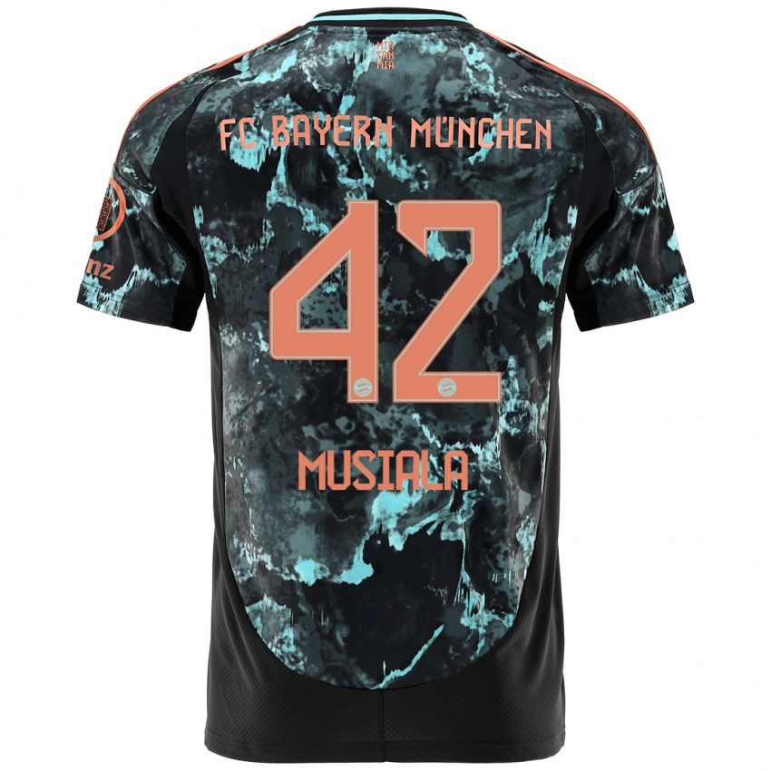 Kinder Jamal Musiala #42 Schwarz Auswärtstrikot Trikot 2024/25 T-Shirt Belgien