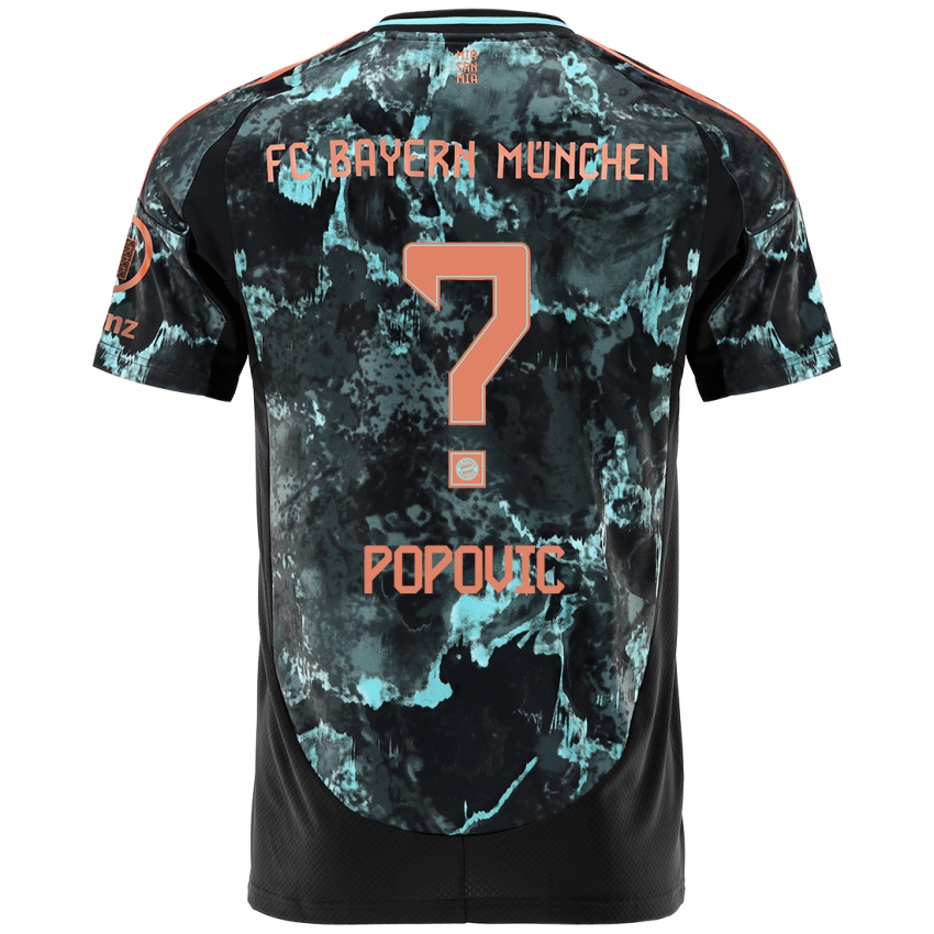 Kinderen Marko Popovic #0 Zwart Uitshirt Uittenue 2024/25 T-Shirt België