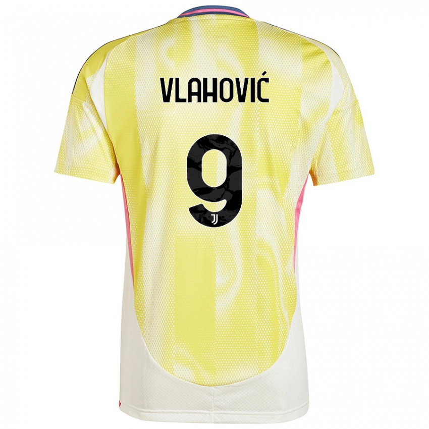 Enfant Maillot Dusan Vlahovic #9 Jaune Solaire Tenues Extérieur 2024/25 T-Shirt Belgique