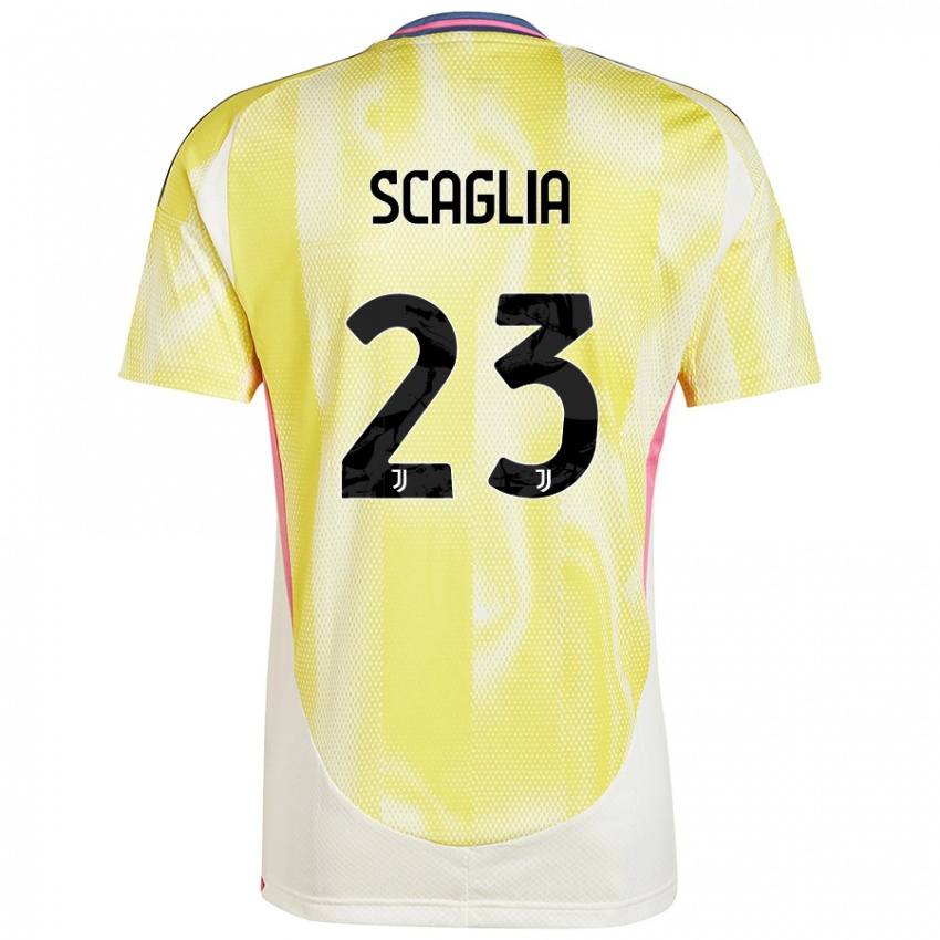 Enfant Maillot Filippo Scaglia #23 Jaune Solaire Tenues Extérieur 2024/25 T-Shirt Belgique