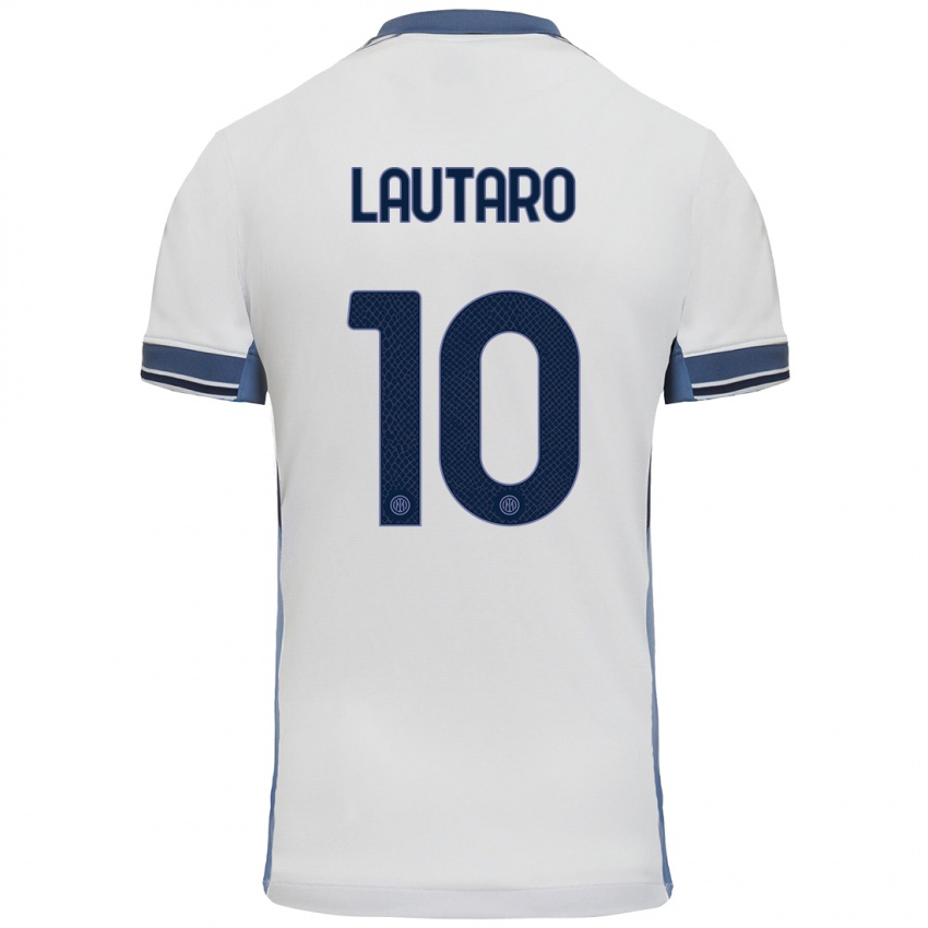 Kinderen Lautaro Martinez #10 Wit Grijs Uitshirt Uittenue 2024/25 T-Shirt België