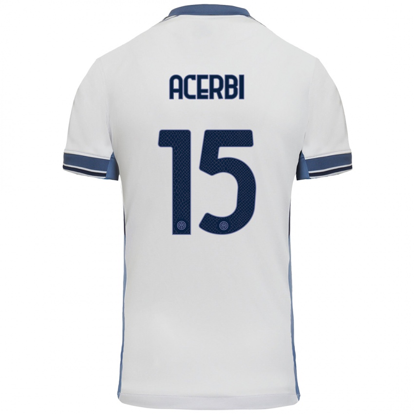 Enfant Maillot Francesco Acerbi #15 Blanc Gris Tenues Extérieur 2024/25 T-Shirt Belgique