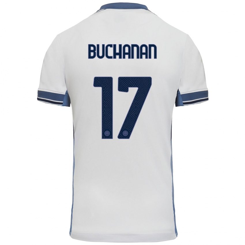 Enfant Maillot Tajon Buchanan #17 Blanc Gris Tenues Extérieur 2024/25 T-Shirt Belgique