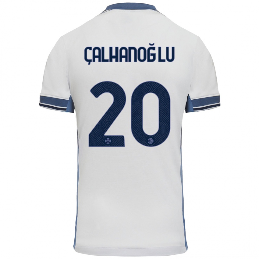 Enfant Maillot Hakan Calhanoglu #20 Blanc Gris Tenues Extérieur 2024/25 T-Shirt Belgique