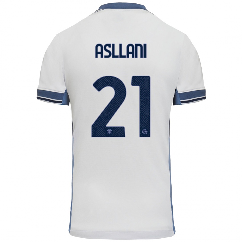 Enfant Maillot Kristjan Asllani #21 Blanc Gris Tenues Extérieur 2024/25 T-Shirt Belgique