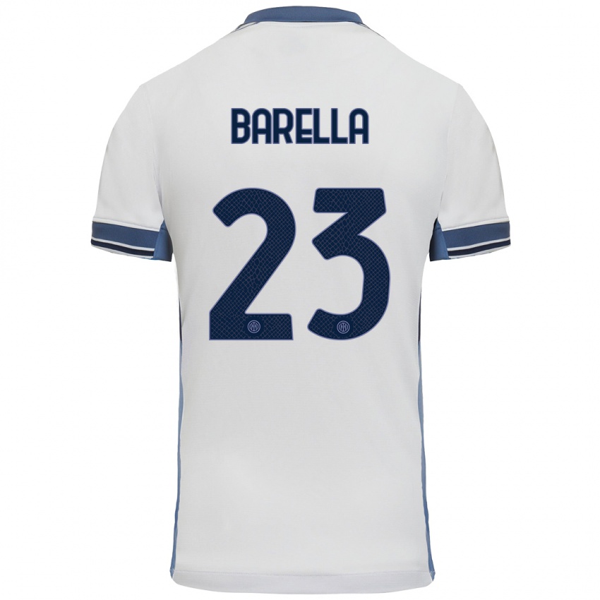 Enfant Maillot Nicolo Barella #23 Blanc Gris Tenues Extérieur 2024/25 T-Shirt Belgique