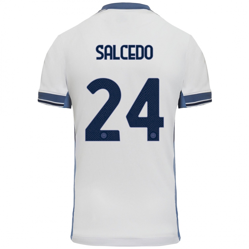 Kinderen Eddie Salcedo #24 Wit Grijs Uitshirt Uittenue 2024/25 T-Shirt België