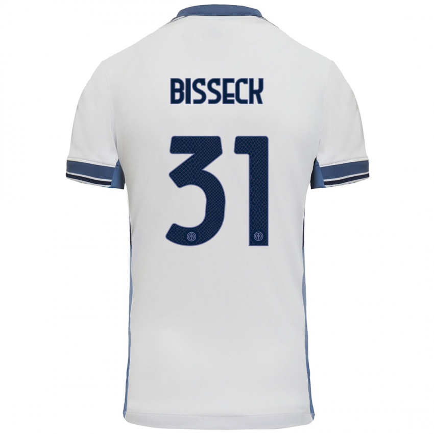 Enfant Maillot Yann Bisseck #31 Blanc Gris Tenues Extérieur 2024/25 T-Shirt Belgique