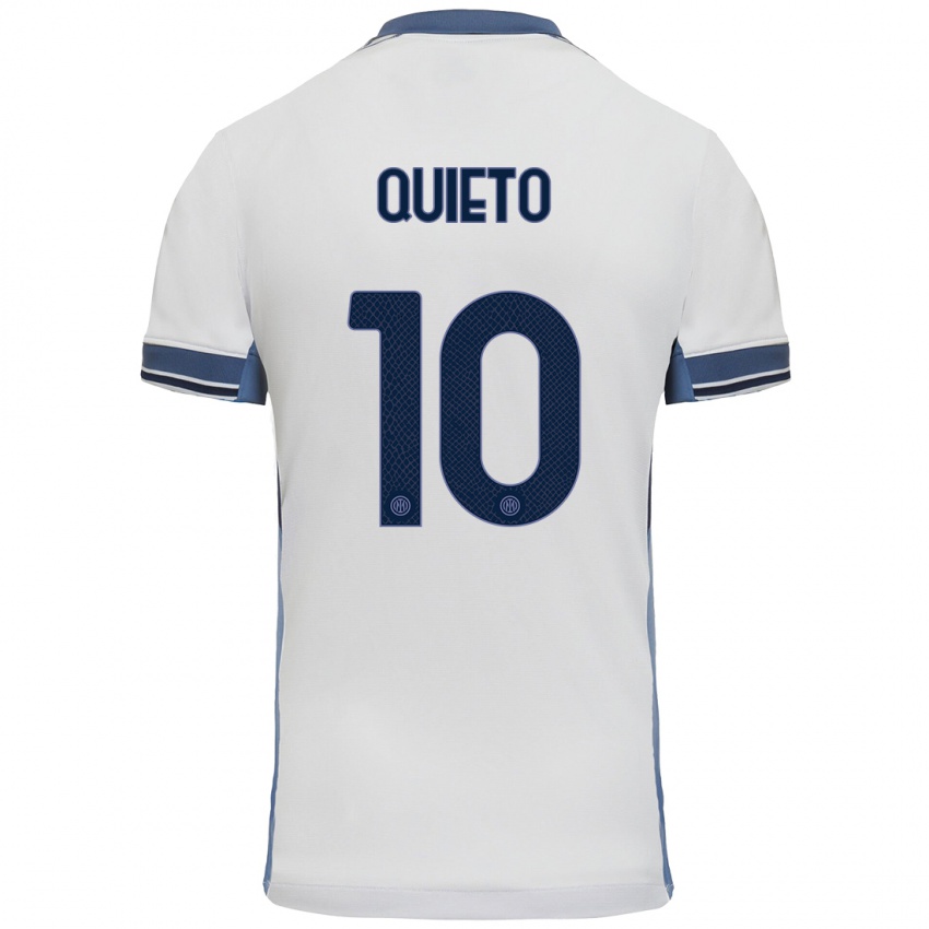 Enfant Maillot Daniele Quieto #10 Blanc Gris Tenues Extérieur 2024/25 T-Shirt Belgique