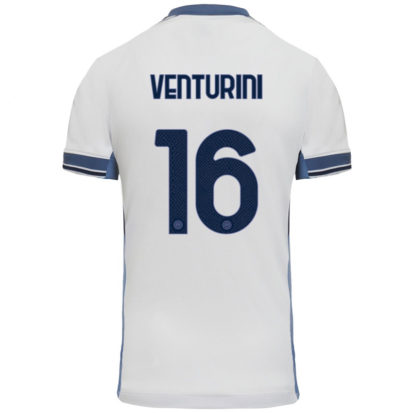 Enfant Maillot Matteo Venturini #16 Blanc Gris Tenues Extérieur 2024/25 T-Shirt Belgique