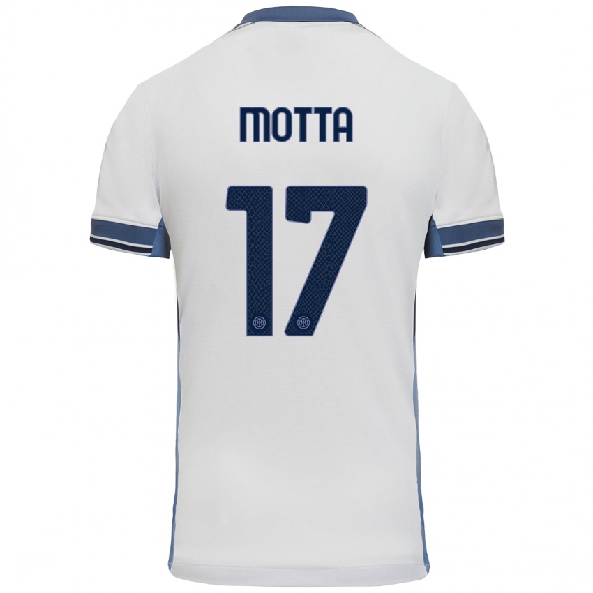 Enfant Maillot Matteo Motta #17 Blanc Gris Tenues Extérieur 2024/25 T-Shirt Belgique