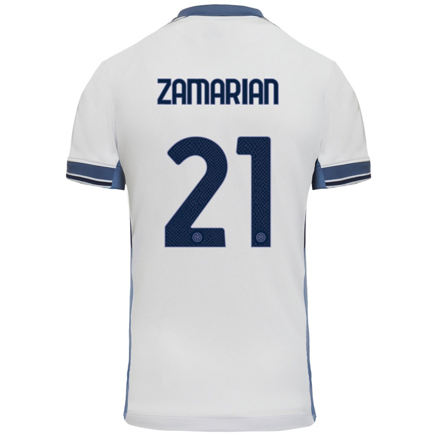 Enfant Maillot Matteo Zamarian #21 Blanc Gris Tenues Extérieur 2024/25 T-Shirt Belgique