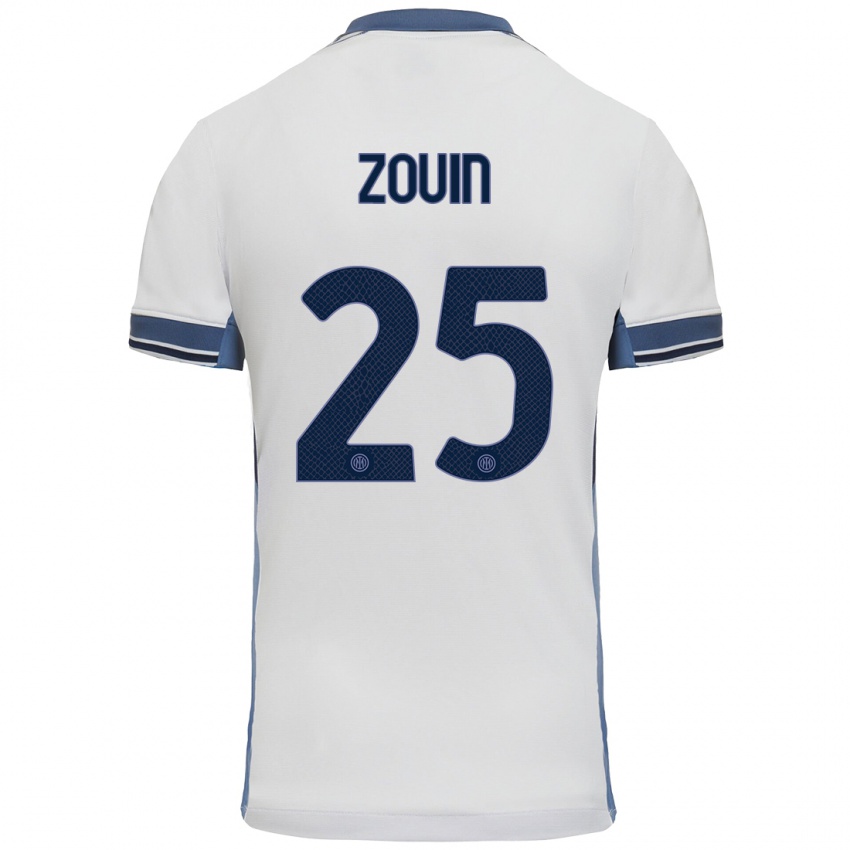 Enfant Maillot Aymen Zouin #25 Blanc Gris Tenues Extérieur 2024/25 T-Shirt Belgique