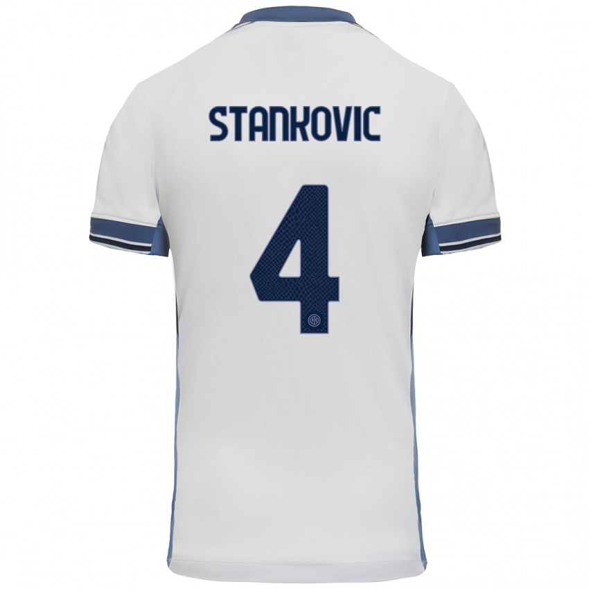 Enfant Maillot Aleksandar Stankovic #4 Blanc Gris Tenues Extérieur 2024/25 T-Shirt Belgique