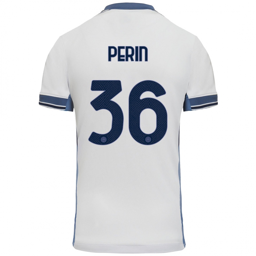 Kinder Nicolo Perin #36 Weißgrau Auswärtstrikot Trikot 2024/25 T-Shirt Belgien