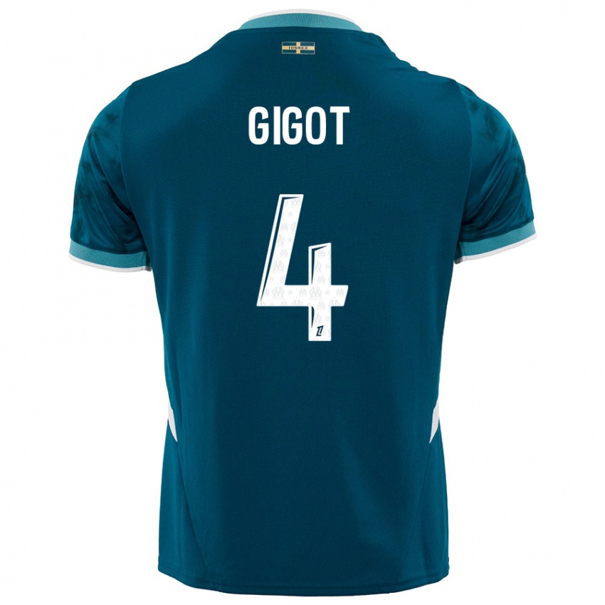 Enfant Maillot Samuel Gigot #4 Turquoise Bleu Tenues Extérieur 2024/25 T-Shirt Belgique