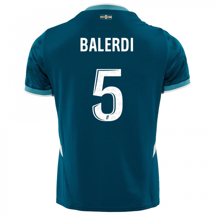 Kinderen Leonardo Balerdi #5 Turkoois Blauw Uitshirt Uittenue 2024/25 T-Shirt België