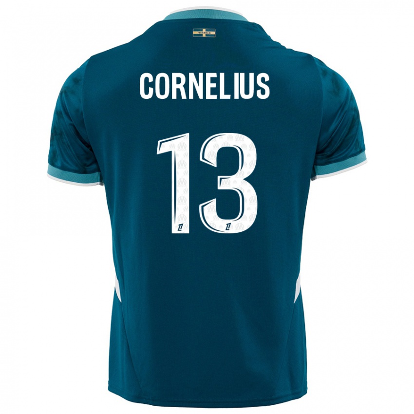 Enfant Maillot Derek Cornelius #13 Turquoise Bleu Tenues Extérieur 2024/25 T-Shirt Belgique