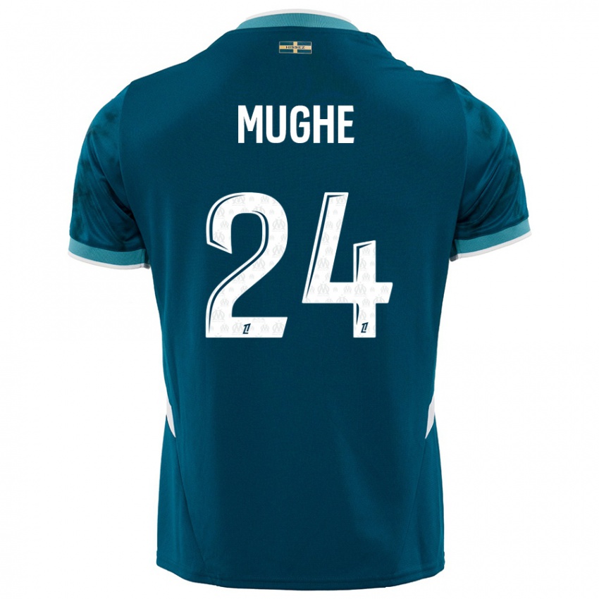 Enfant Maillot François Mughe #24 Turquoise Bleu Tenues Extérieur 2024/25 T-Shirt Belgique