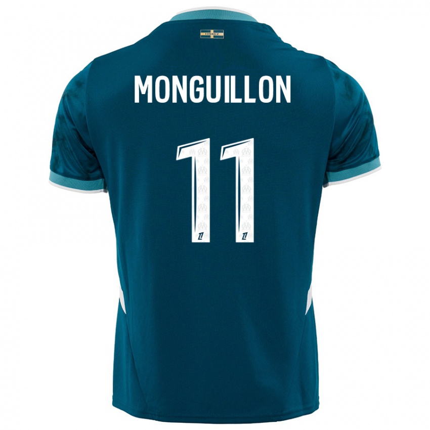 Enfant Maillot Coralie Monguillon #11 Turquoise Bleu Tenues Extérieur 2024/25 T-Shirt Belgique