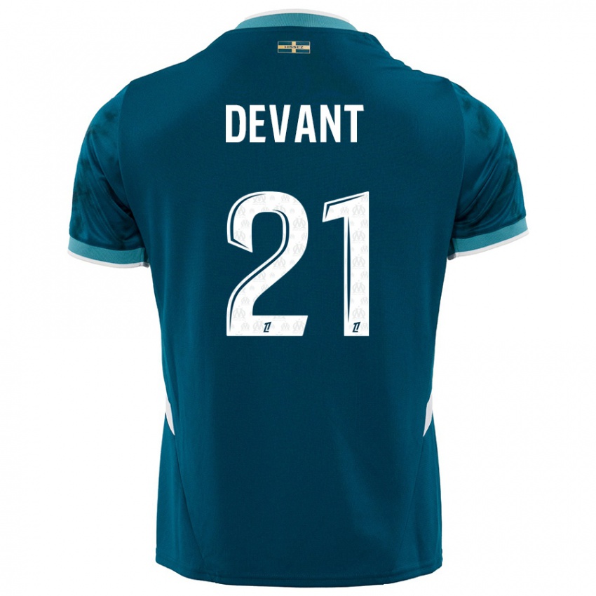 Enfant Maillot Caroline Devant #21 Turquoise Bleu Tenues Extérieur 2024/25 T-Shirt Belgique