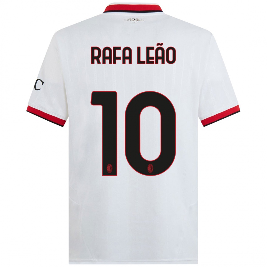 Kinder Rafael Leao #10 Weiß Schwarz Rot Auswärtstrikot Trikot 2024/25 T-Shirt Belgien