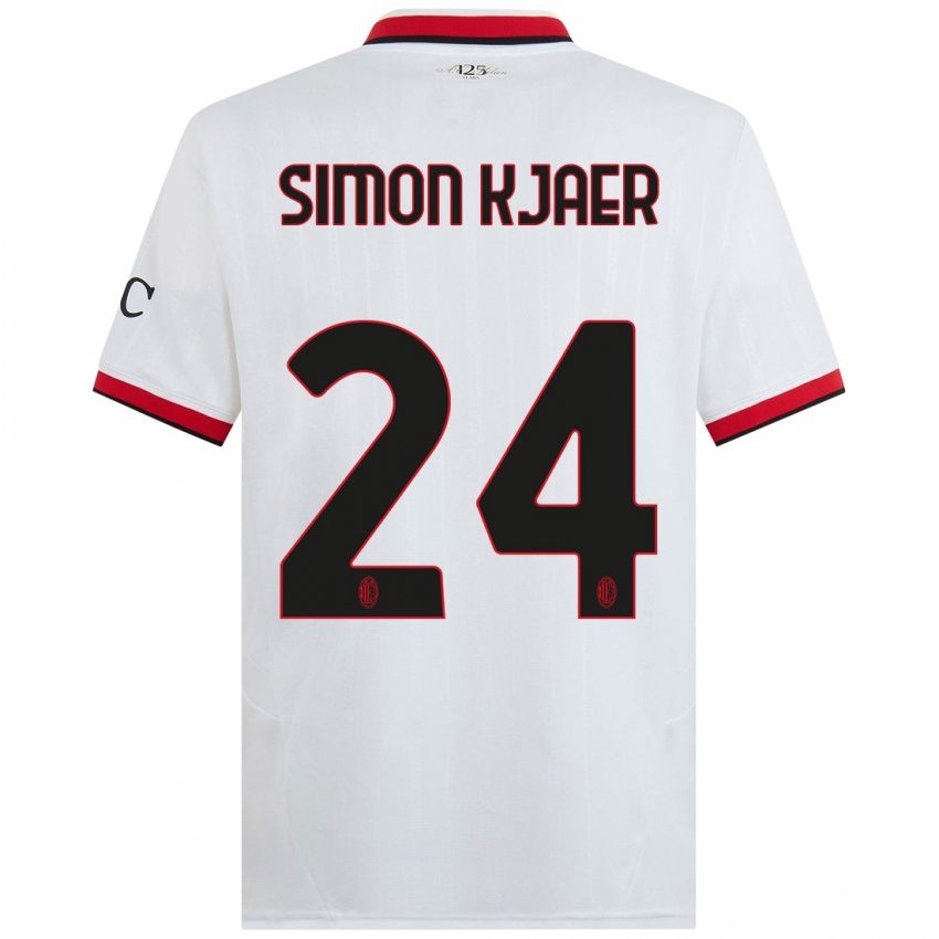 Kinder Simon Kjaer #24 Weiß Schwarz Rot Auswärtstrikot Trikot 2024/25 T-Shirt Belgien