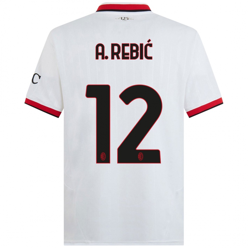 Kinderen Ante Rebic #12 Wit Zwart Rood Uitshirt Uittenue 2024/25 T-Shirt België