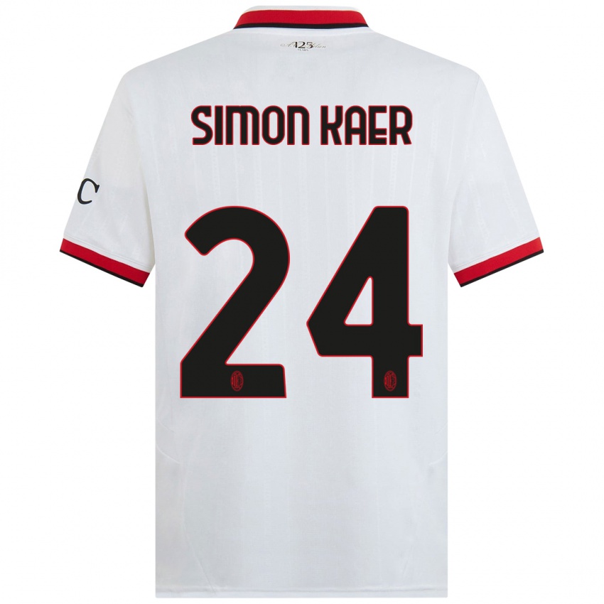 Kinderen Simon Kaer #24 Wit Zwart Rood Uitshirt Uittenue 2024/25 T-Shirt België