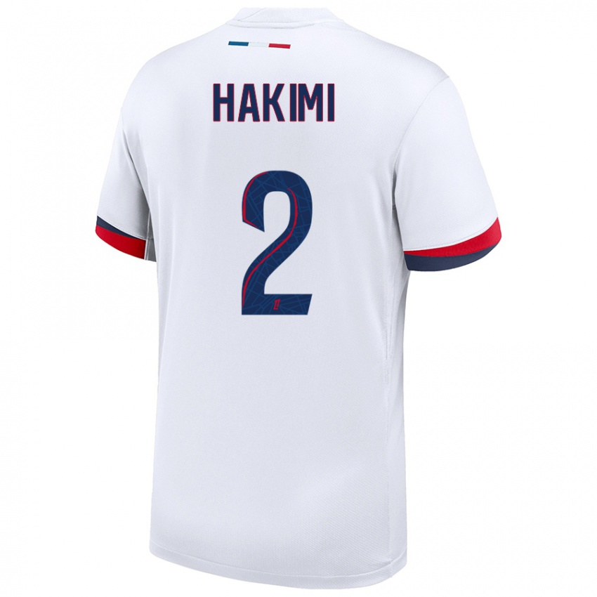 Enfant Maillot Achraf Hakimi #2 Blanc Bleu Rouge Tenues Extérieur 2024/25 T-Shirt Belgique