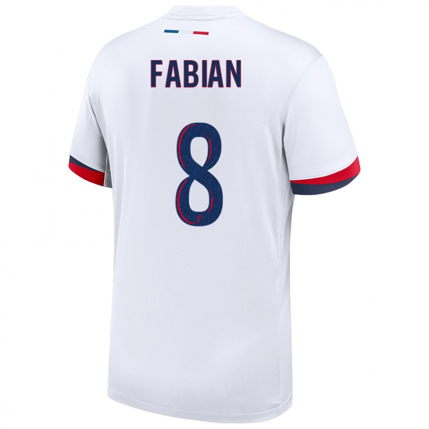 Enfant Maillot Fabian Ruiz #8 Blanc Bleu Rouge Tenues Extérieur 2024/25 T-Shirt Belgique