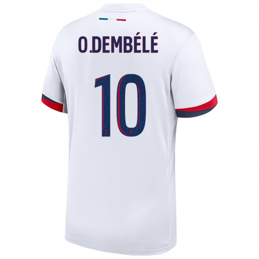 Enfant Maillot Ousmane Dembélé #10 Blanc Bleu Rouge Tenues Extérieur 2024/25 T-Shirt Belgique