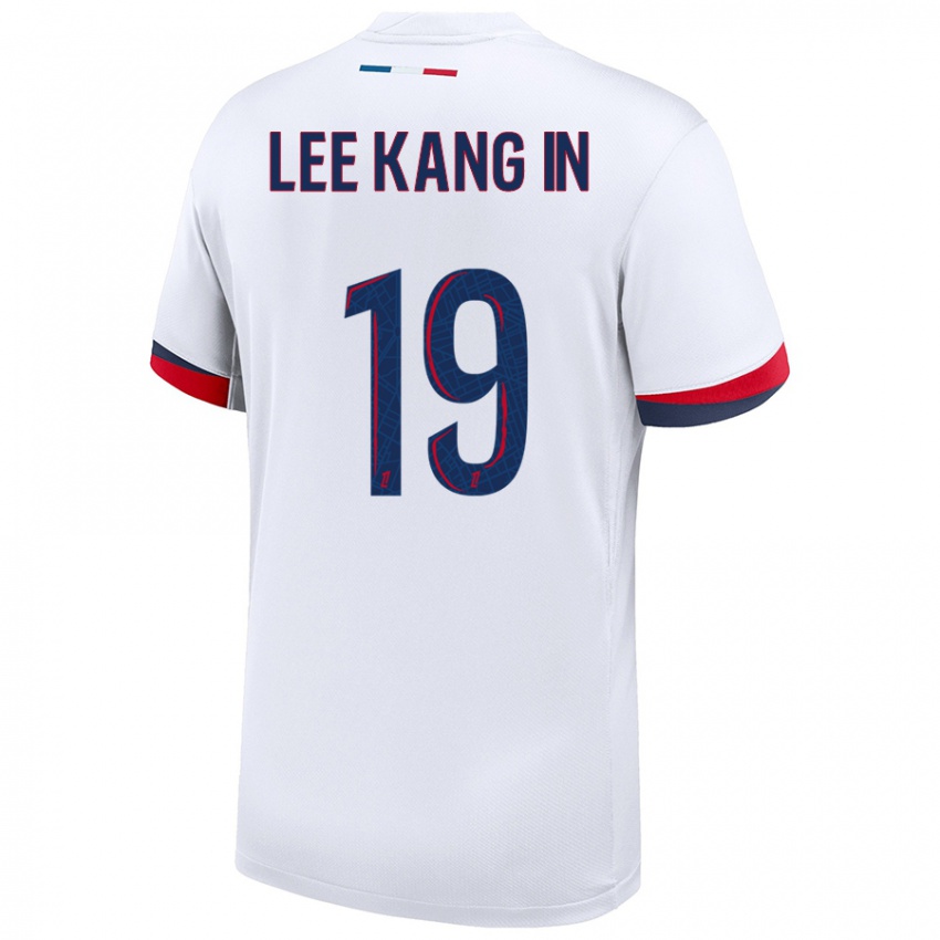 Enfant Maillot Kang-In Lee #19 Blanc Bleu Rouge Tenues Extérieur 2024/25 T-Shirt Belgique